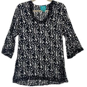 Escapada black and white beaded beach, brunch tunic top dress. Size XS